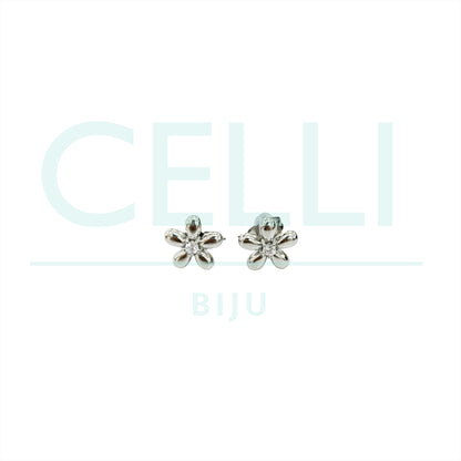 Brinco de Aço com medalhinha mini - flor com brilhante