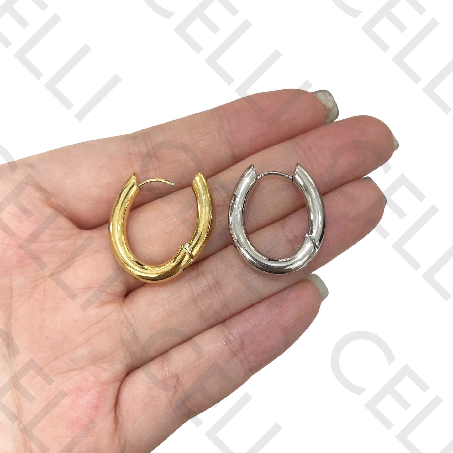 Pendiente de acero - aro ovalado básico 25 mm x 21 mm x 4 mm