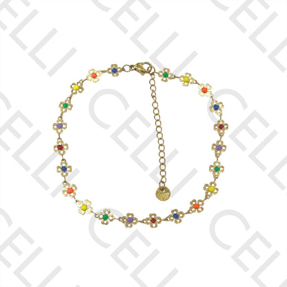 Ankle Bracelet Steel - Enamel Flowers