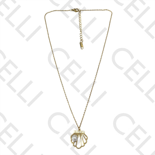 Colar de Aço - concha com pérola