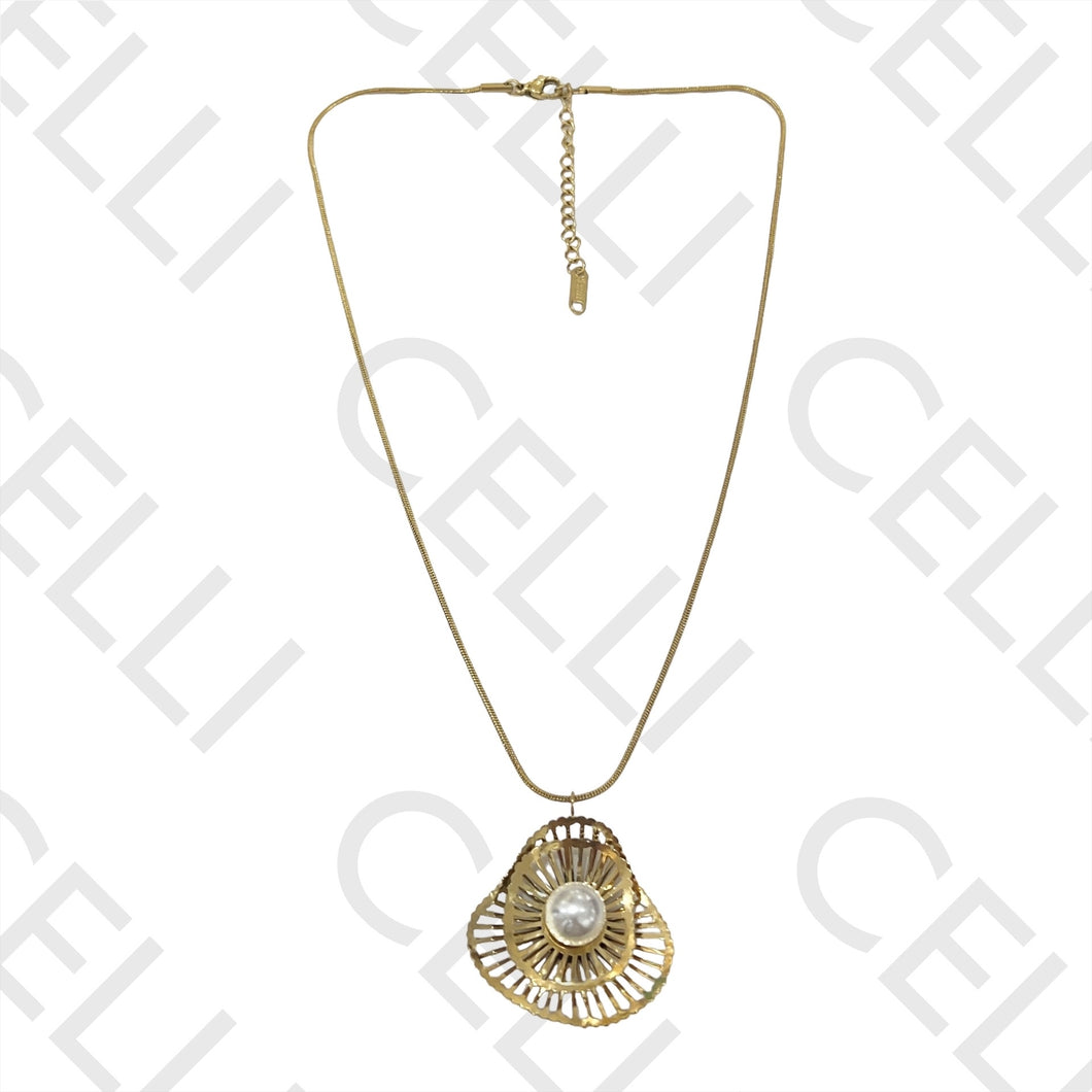 Collar de acero - concha con perla