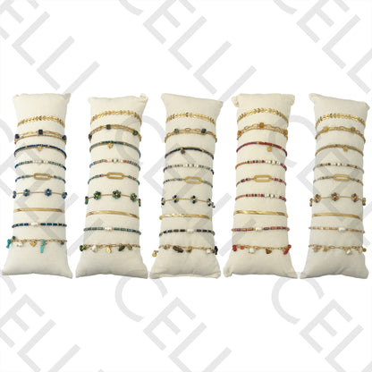 Conjunto de Pulseiras (9) - cristais facetados, pérolas de água doce, pedras naturais e aço