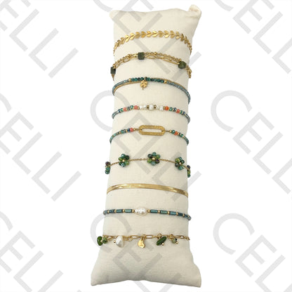 Conjunto de Pulseiras (9) - cristais facetados, pérolas de água doce, pedras naturais e aço