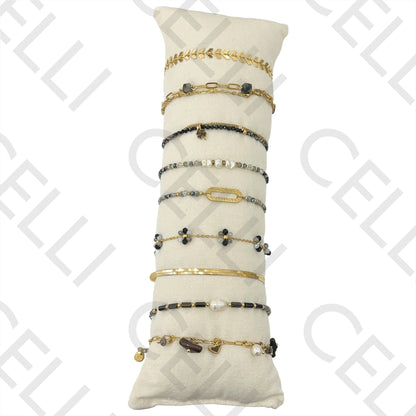 Conjunto de Pulseiras (9) - cristais facetados, pérolas de água doce, pedras naturais e aço