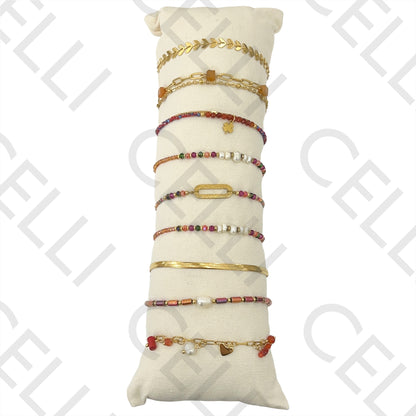 Conjunto de Pulseiras (9) - cristais facetados, pérolas de água doce, pedras naturais e aço