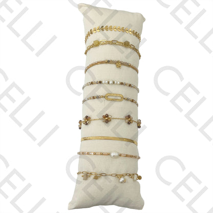 Conjunto de Pulseiras (9) - cristais facetados, pérolas de água doce, pedras naturais e aço