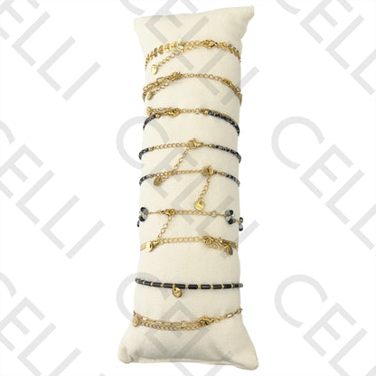 Conjunto de Pulseiras (9) - cristais facetados, pérolas de água doce, pedras naturais e aço