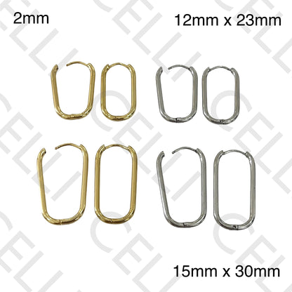 Steel Hoop Earring - Oval Rectangular 2mm