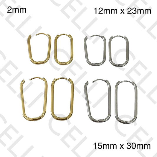 Steel Hoop Earring - Oval Rectangular 2mm