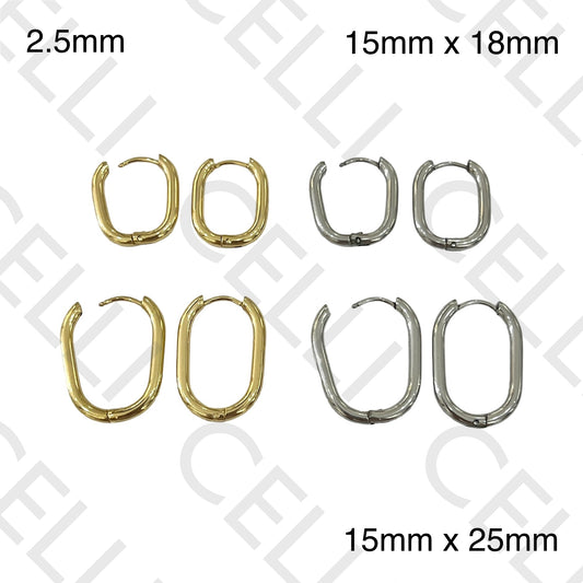 Steel Hoop Earring - Oval Rectangular 2.5mm