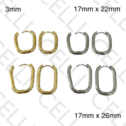 Steel Hoop Earring - Oval Rectangular 3mm