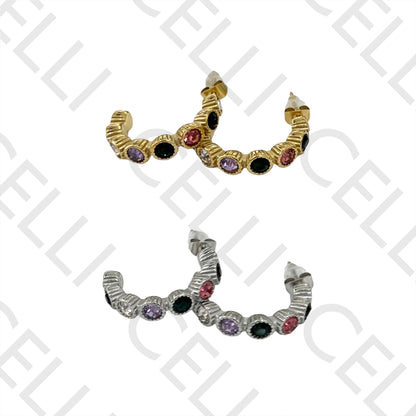 Steel Hoop Earring - Colored Zirconias