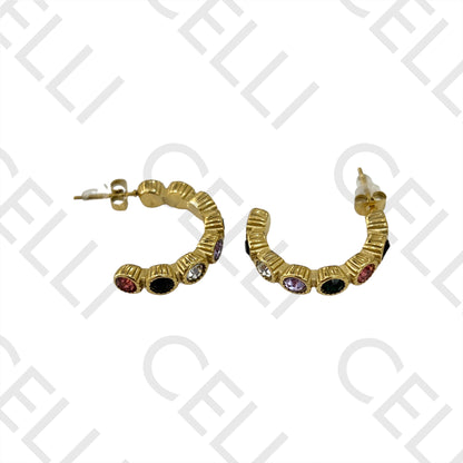 Steel Hoop Earring - Colored Zirconias