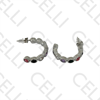 Steel Hoop Earring - Colored Zirconias