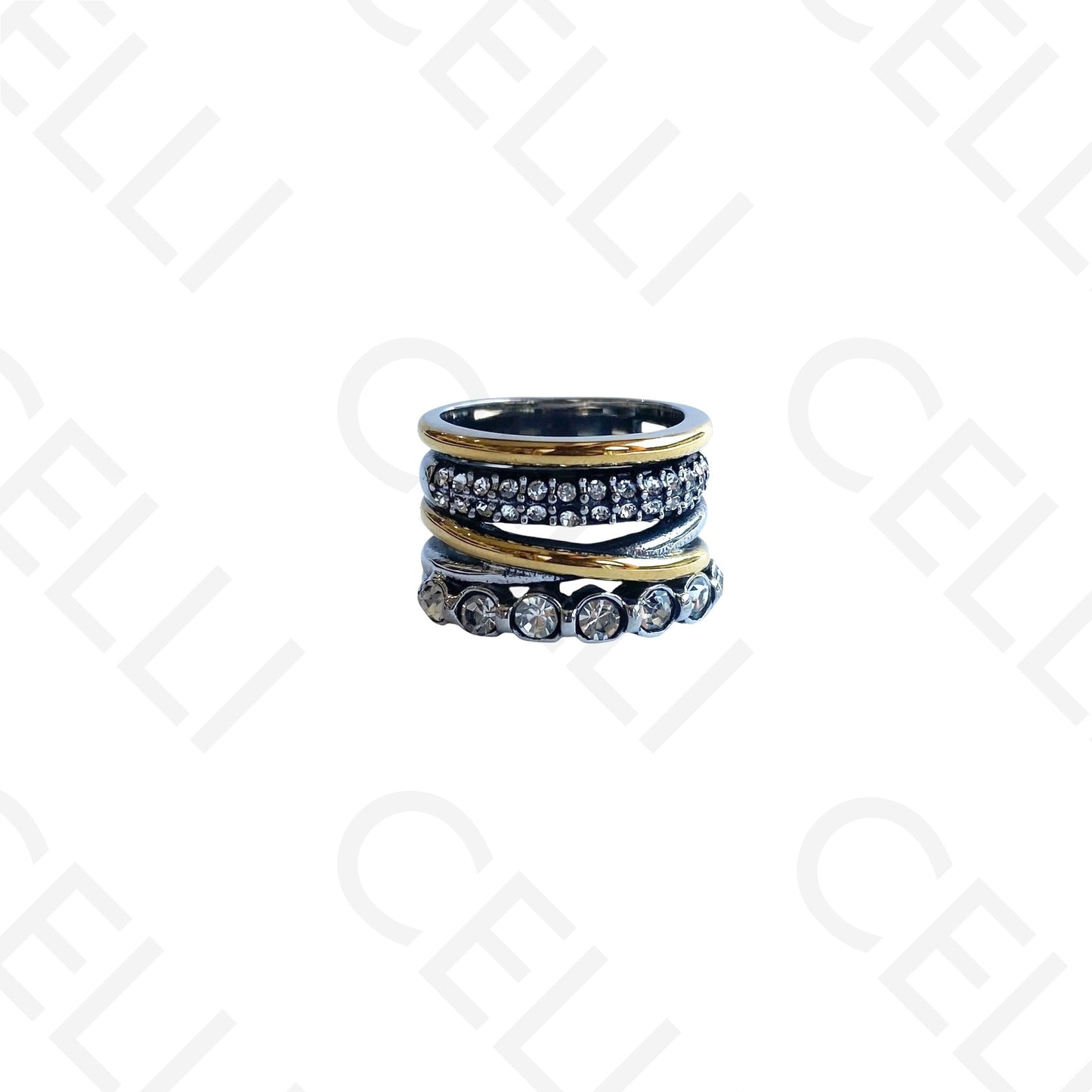 Anel de Aço - 2 tons com brilhantes