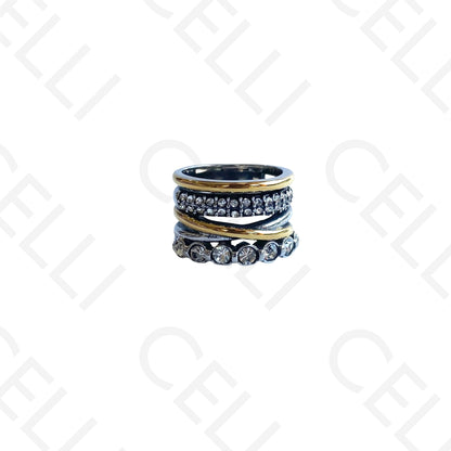 Anel de Aço - 2 tons com brilhantes