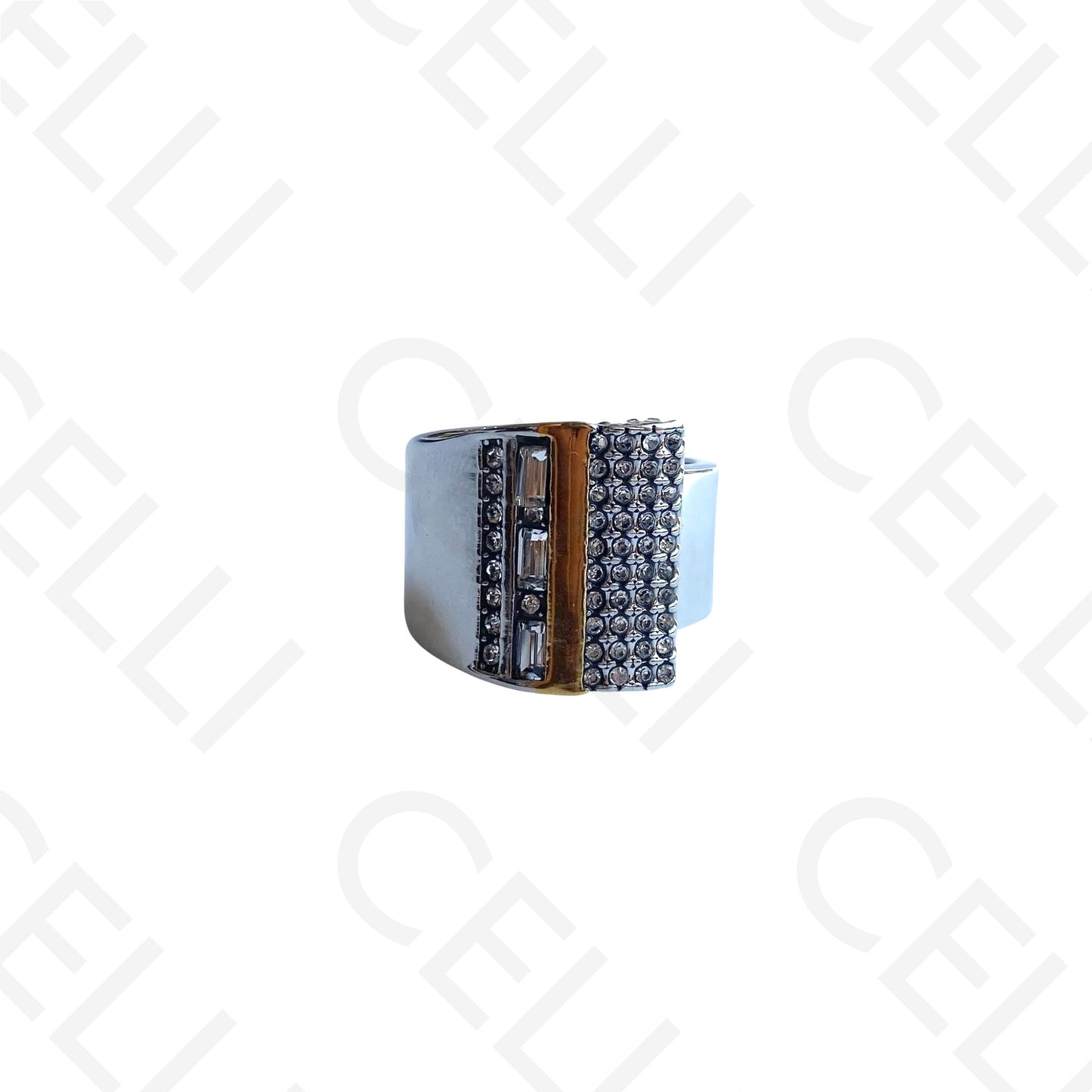 Anel de Aço - 2 tons com brilhantes