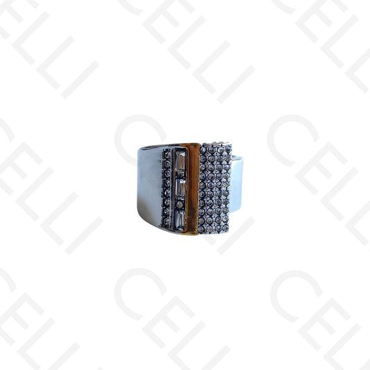 Anel de Aço - 2 tons com brilhantes