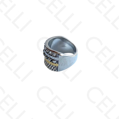 Anel de Aço - 2 tons com brilhantes