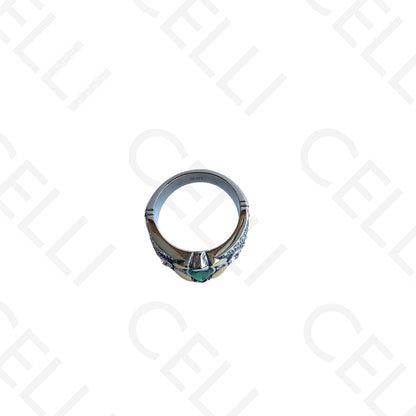 Anel de Aço - 2 tons com brilhante verde