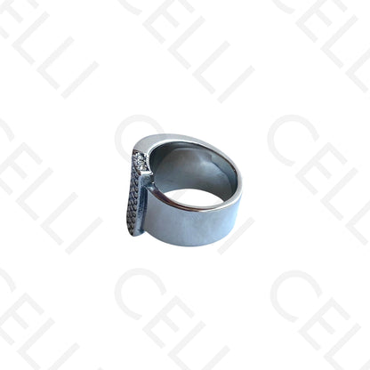 Anel de Aço - 2 tons com brilhantes