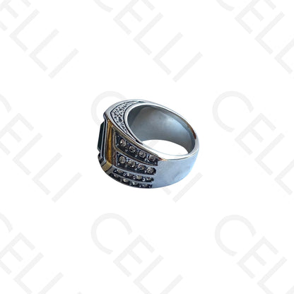 Anel de Aço - 2 tons com brilhante verde