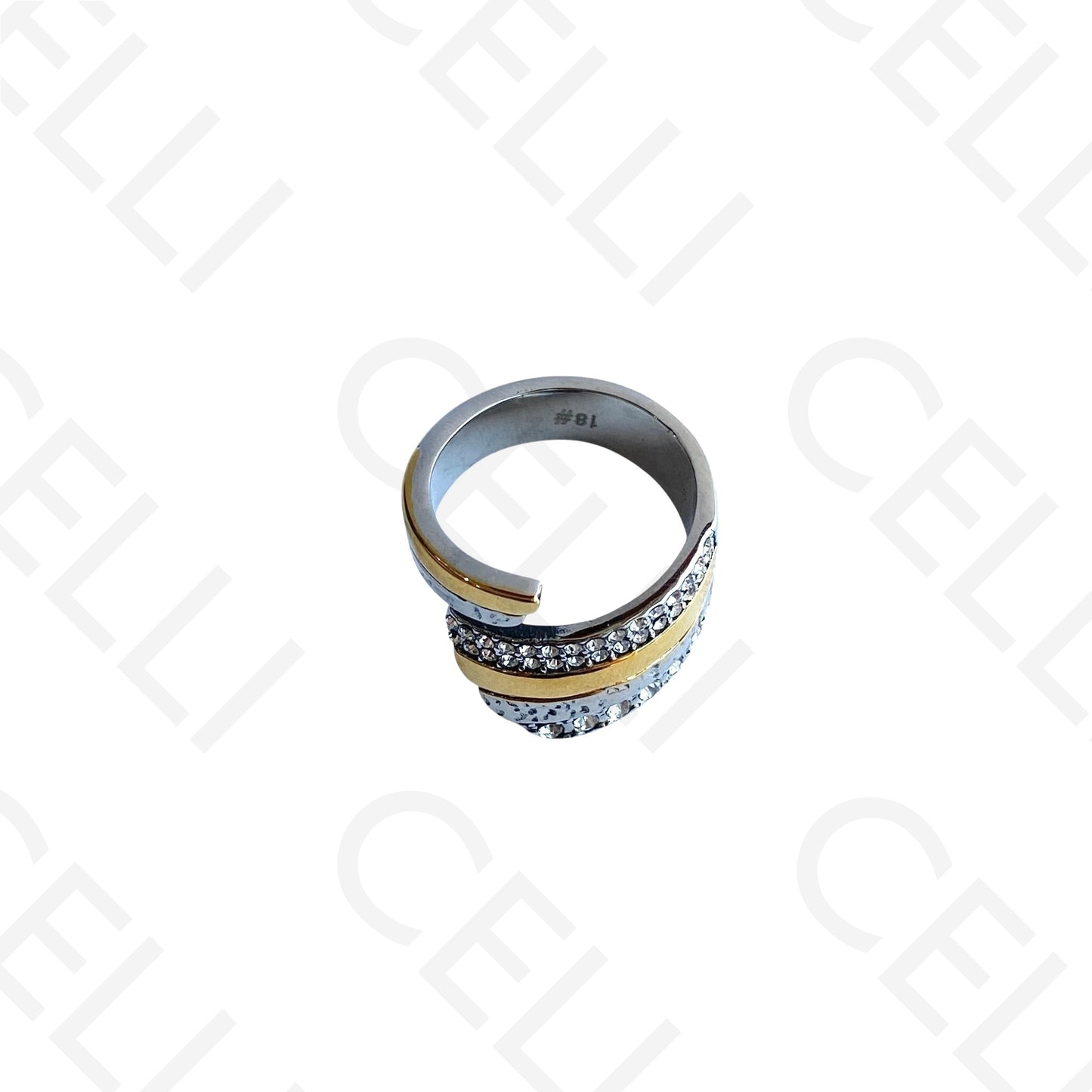 Anel de Aço - 2 tons com brilhantes