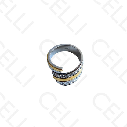 Anel de Aço - 2 tons com brilhantes