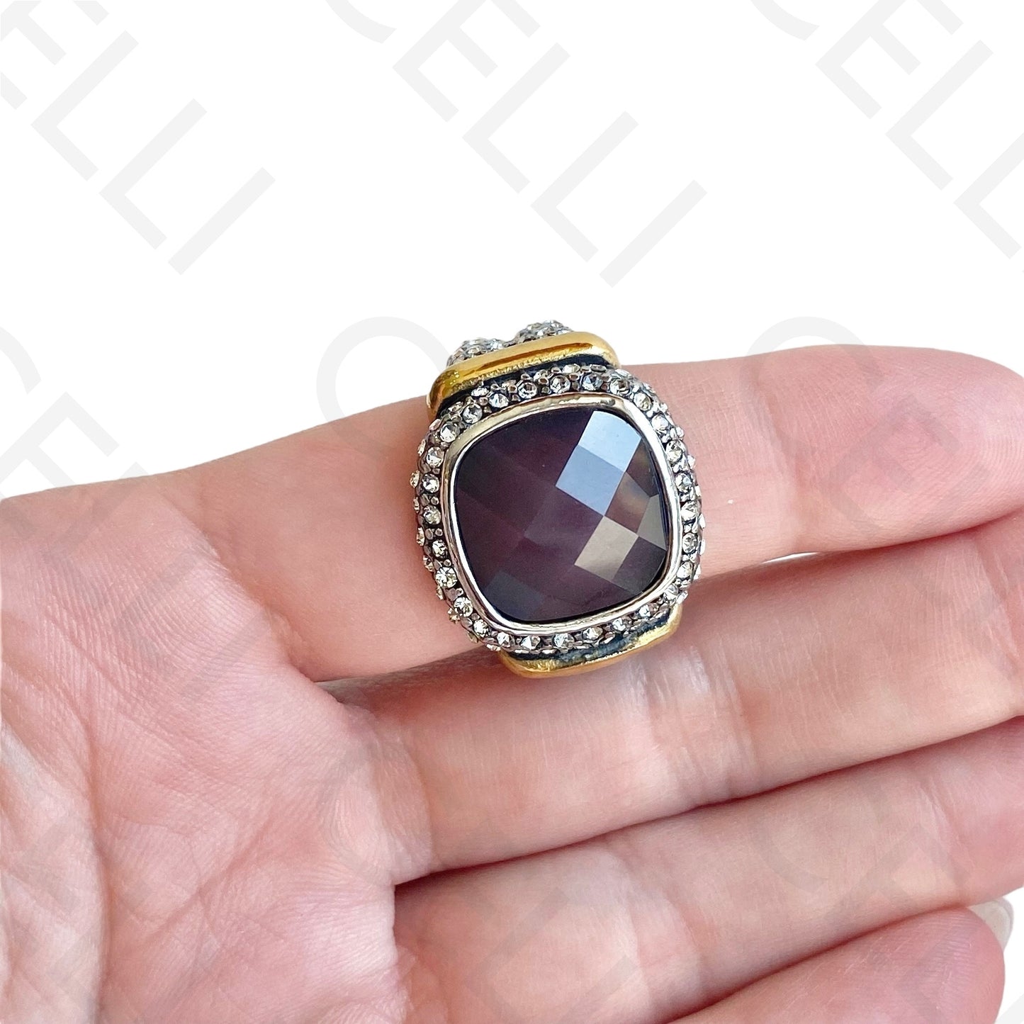 Anel de Aço - 2 tons com brilhante lilás