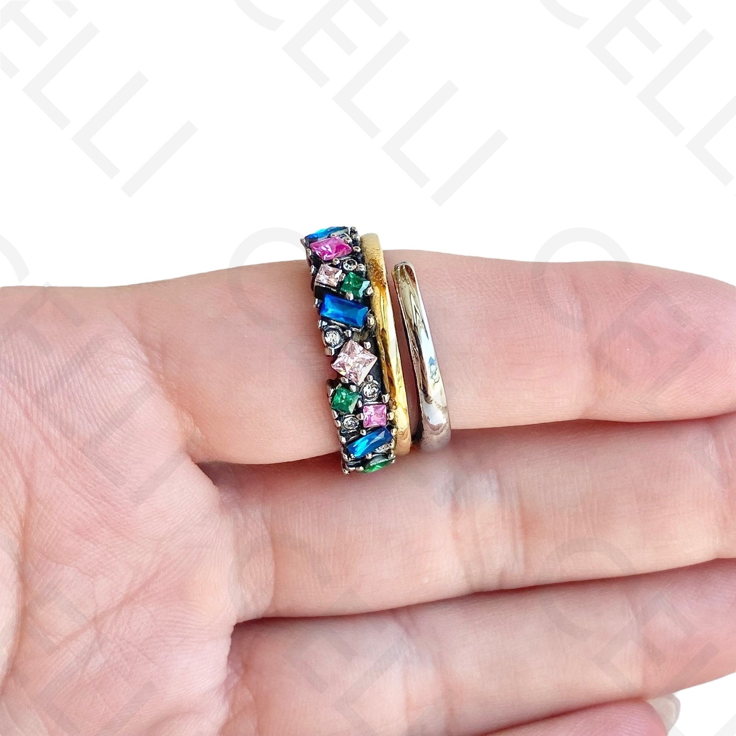 Anel de Aço - 2 tons brilhantes coloridos