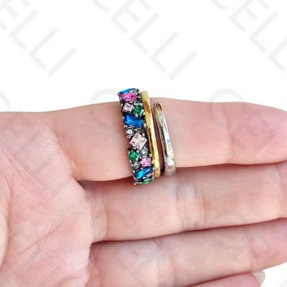 Anel de Aço - 2 tons brilhantes coloridos