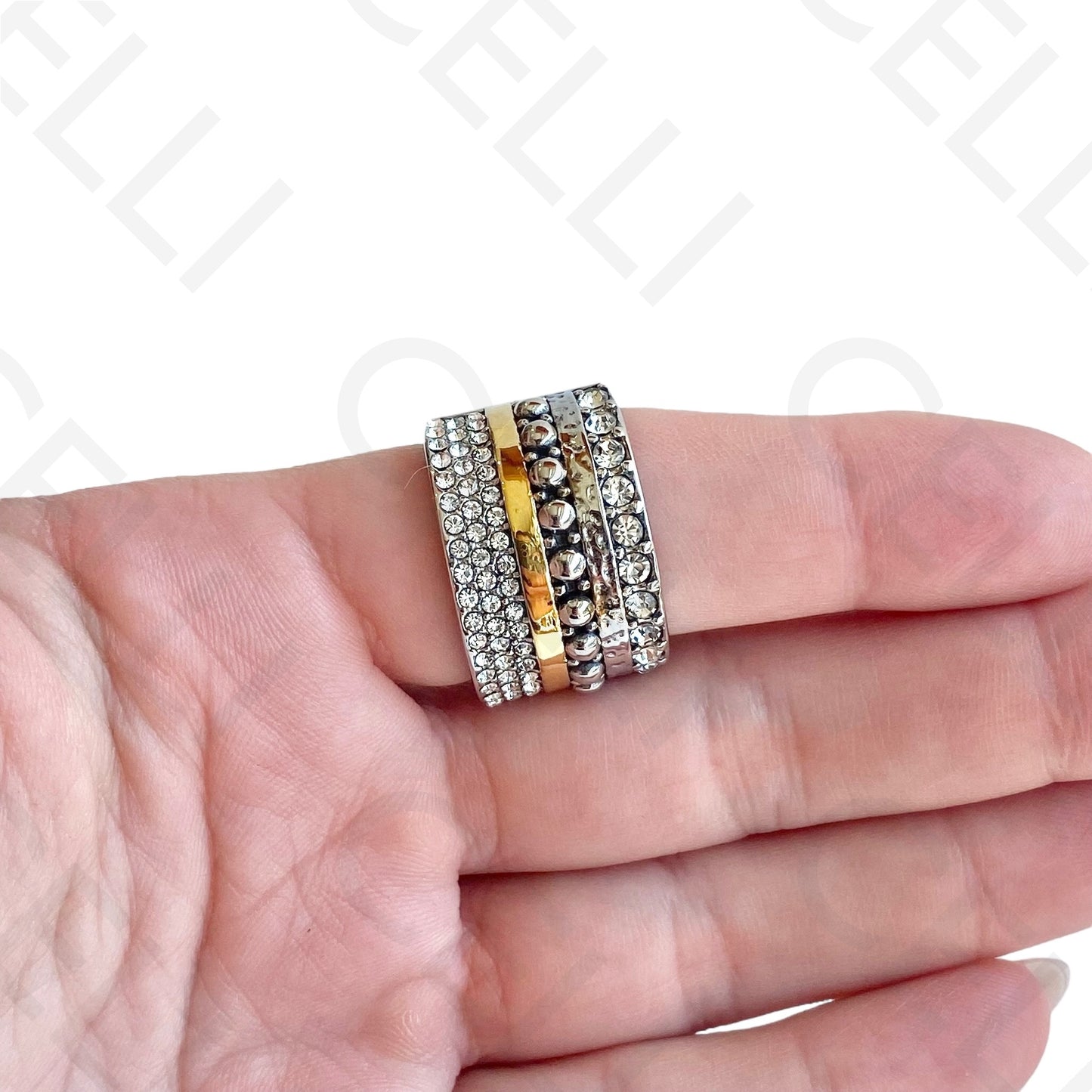 Anel de Aço - 2 tons com brilhantes