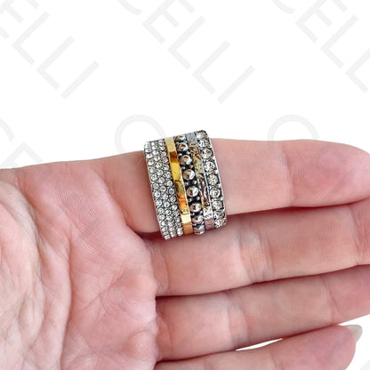 Anel de Aço - 2 tons com brilhantes