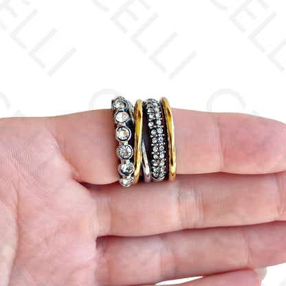 Anel de Aço - 2 tons com brilhantes