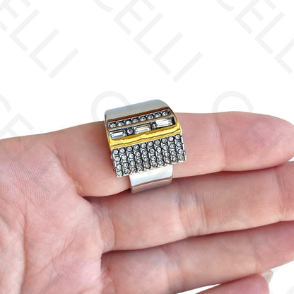 Anel de Aço - 2 tons com brilhantes