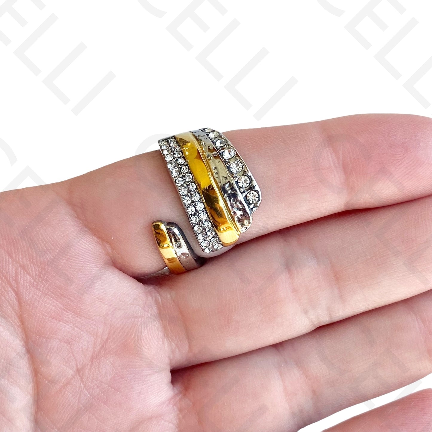 Anel de Aço - 2 tons com brilhantes