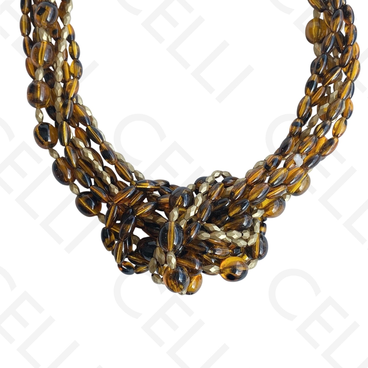 Colar de moda - múltiplo com contas de resina em nó