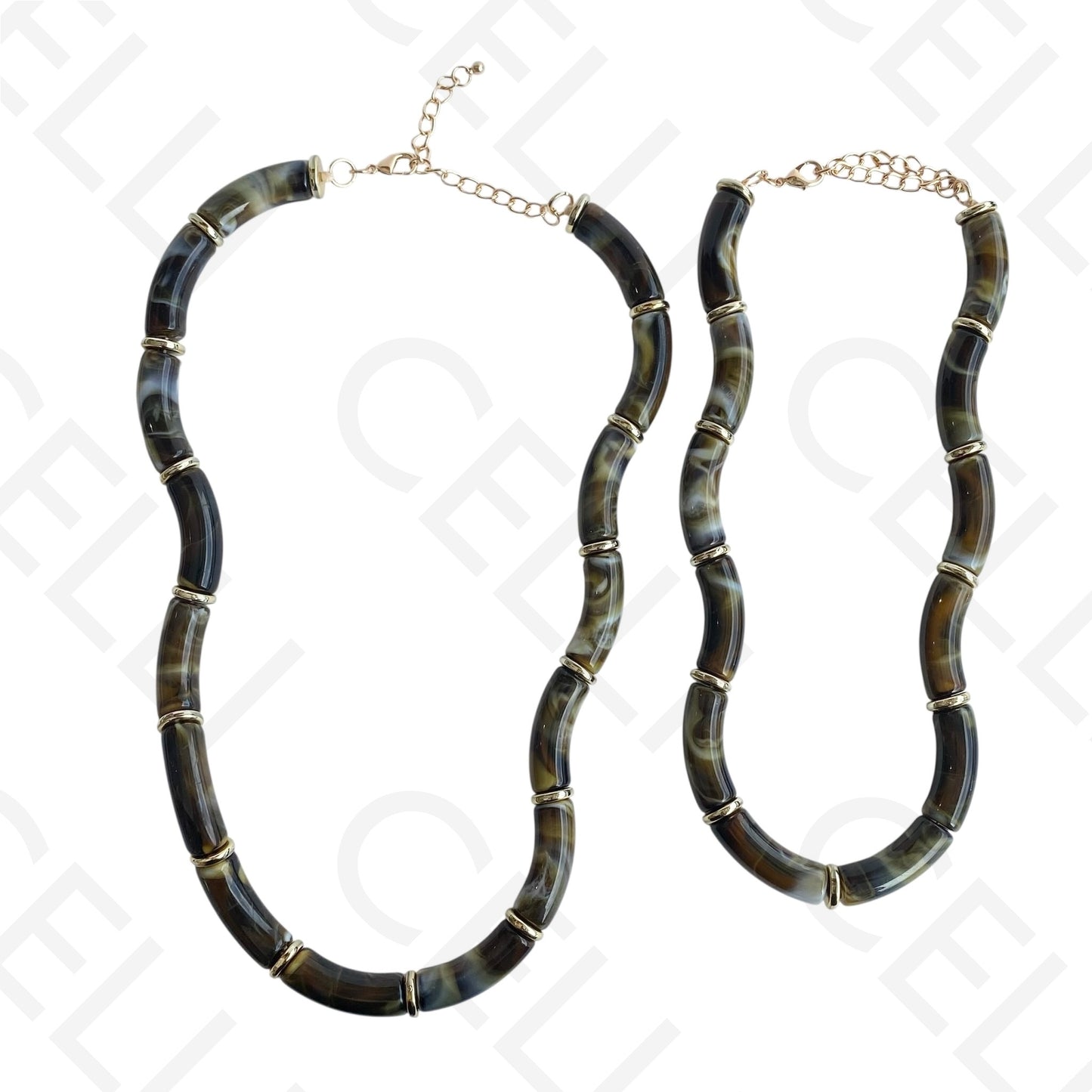 Colar de moda - 2 em 1 com contas onduladas