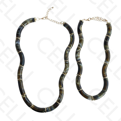 Colar de moda - 2 em 1 com contas onduladas