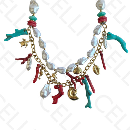 Steel necklace - thick resin beads