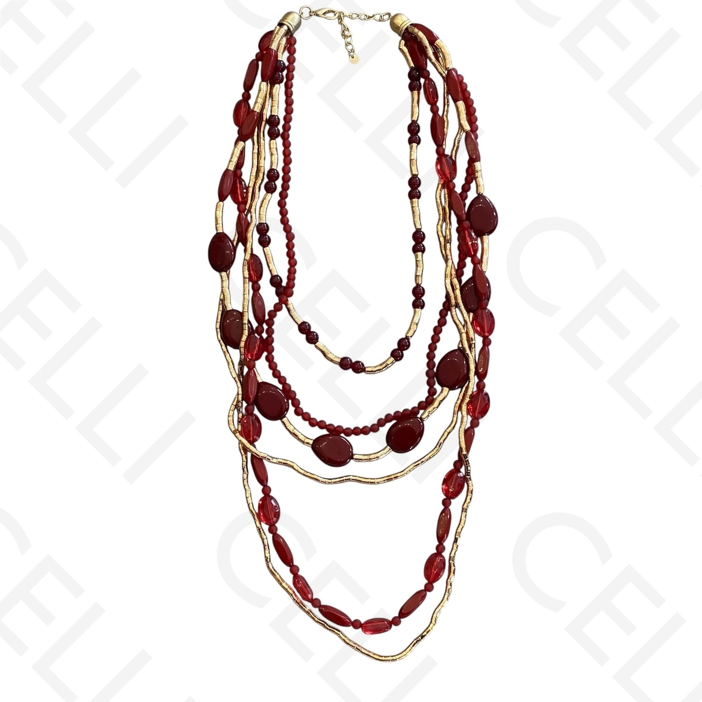 Colar de moda - múltiplo com contas de resina vermelho