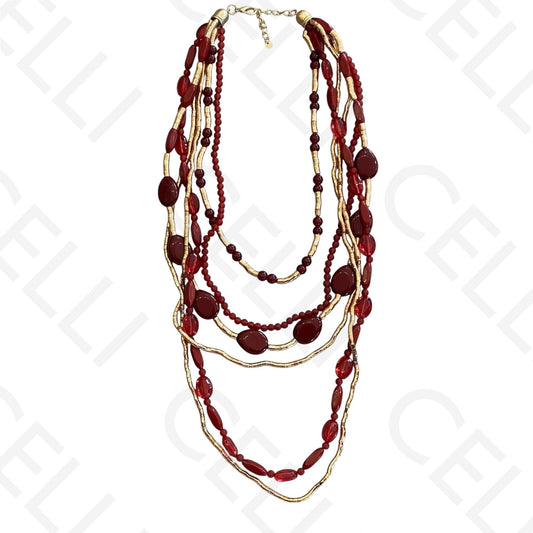 Colar de moda - múltiplo com contas de resina vermelho