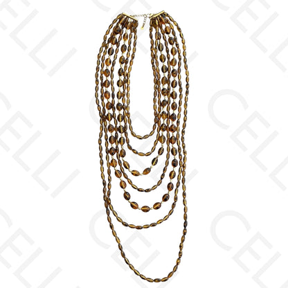 Colar de aço - resina oval castanho