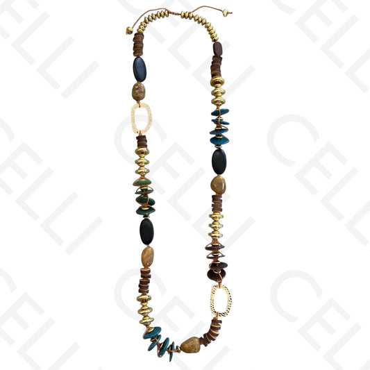 Colar de moda - contas de resina e madeira