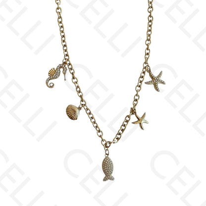 钢制项链 - 海洋元素加锆石