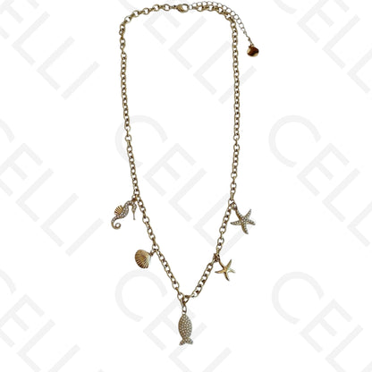 钢制项链 - 海洋元素加锆石