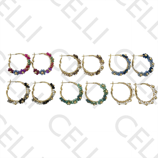 Steel Hoop Earring - Faceted Crystal Flowers or Pearls