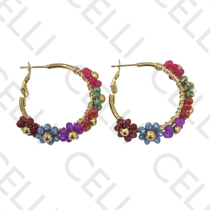 Steel Hoop Earring - Faceted Crystal Flowers or Pearls