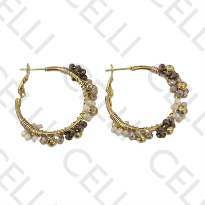 Steel Hoop Earring - Faceted Crystal Flowers or Pearls