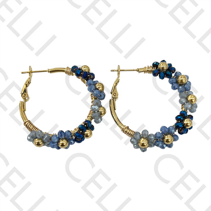 Steel Hoop Earring - Faceted Crystal Flowers or Pearls